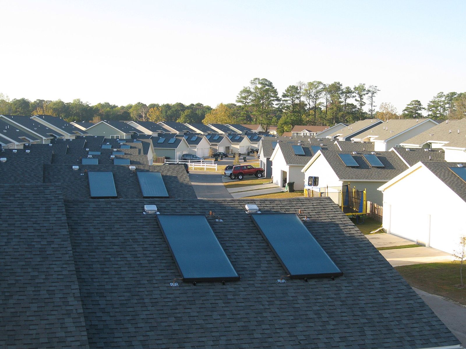 Rooftops of a suburban neighborhood